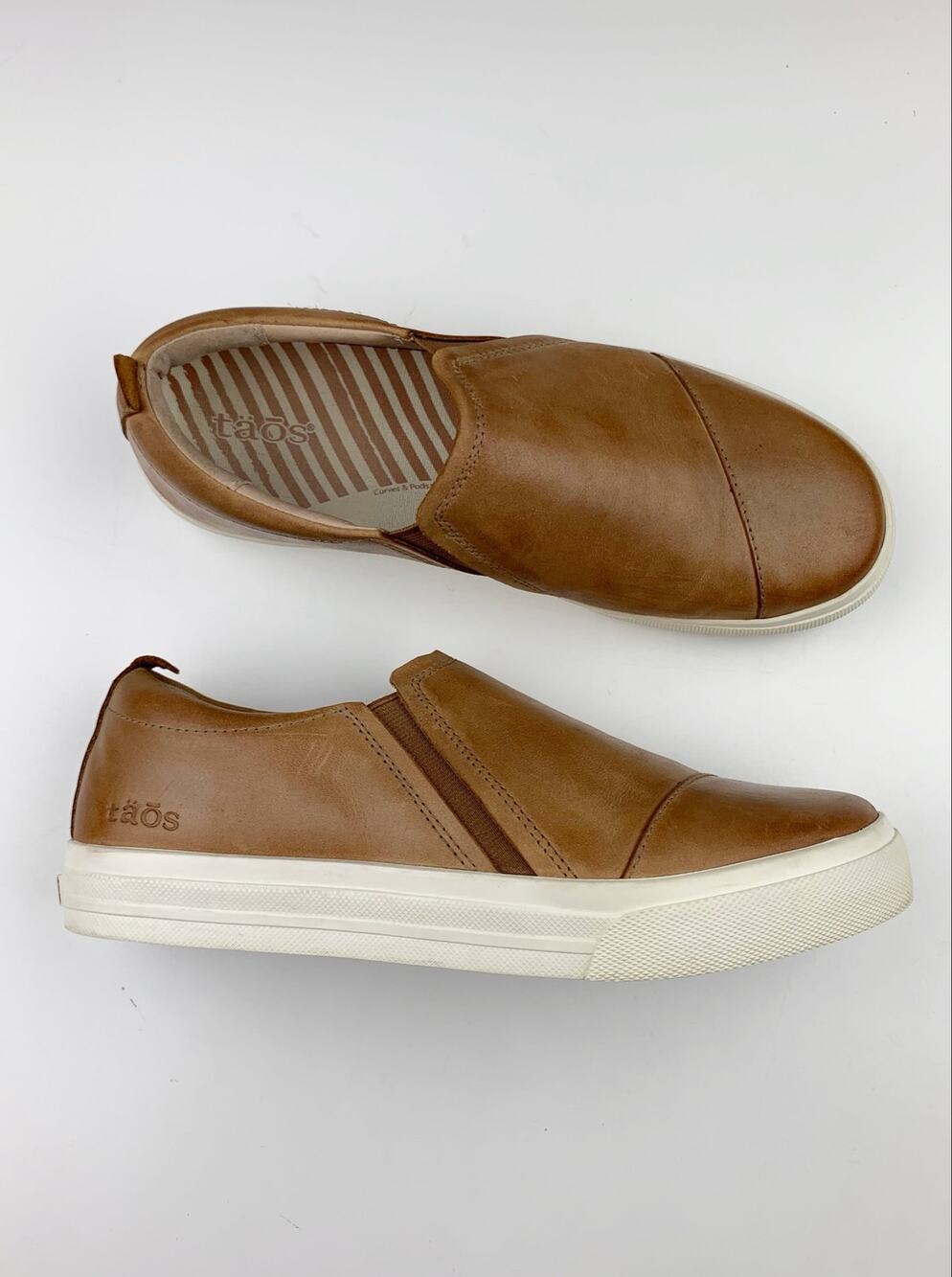 Taos Twin Gore Lux Sneakers Slip On Tan Leather Comfort Shoes Women's 8
